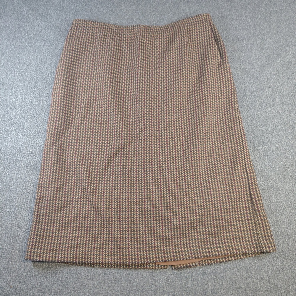 Alfred Dunner Midi Skirt Womens 16 Brown Houndstooth Vintage Made in USA Pencil
